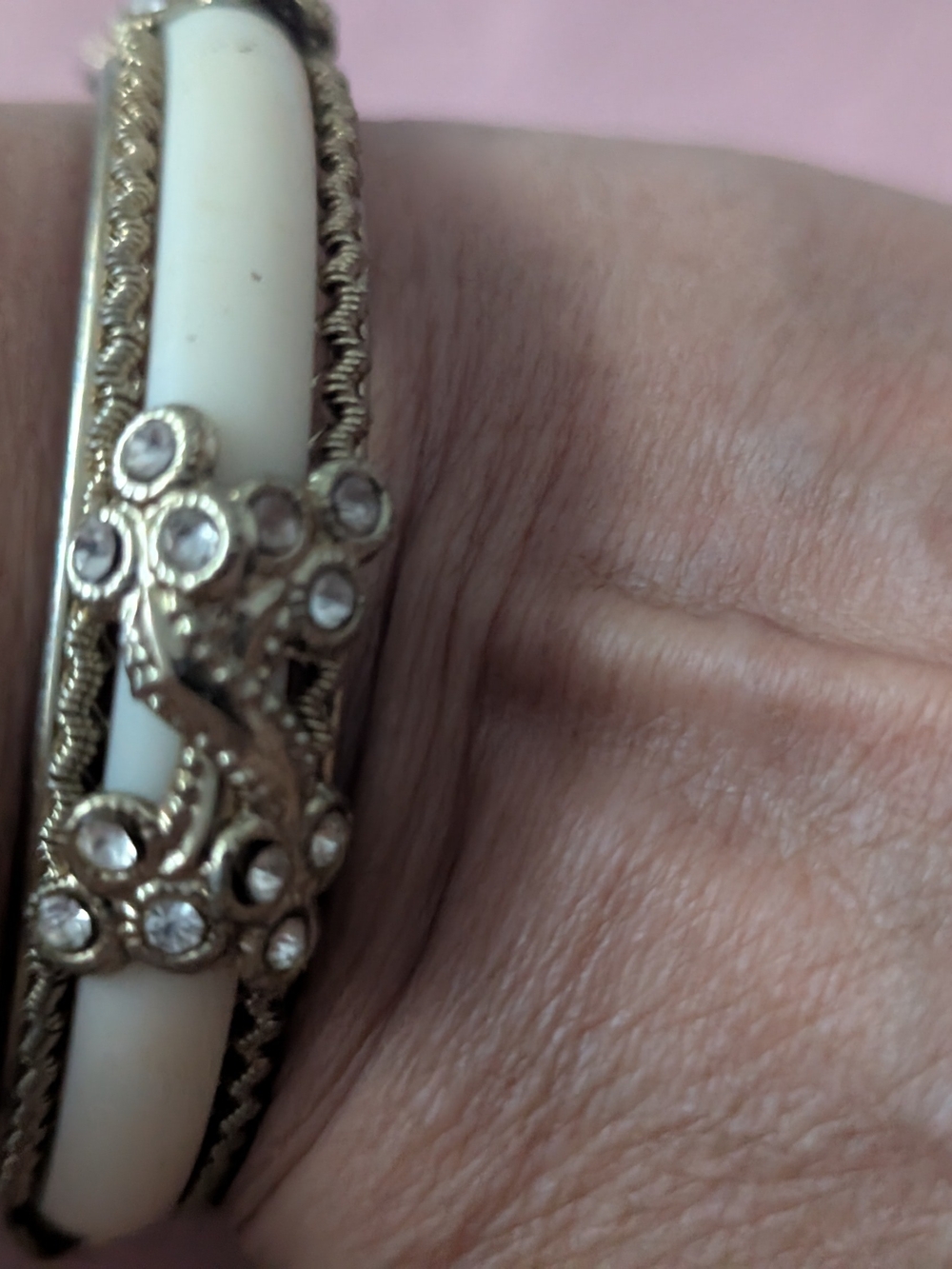 Elegant White and Gold Crystal Bangle Bracelet - Women's Jewelry